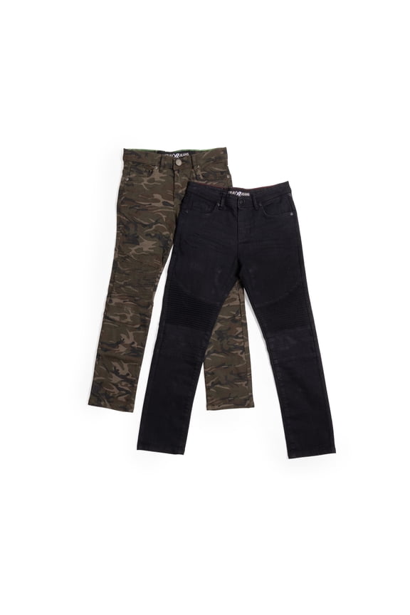 Big Boy's Stretch Jeans - 2 Pack, Black Wash/Olive Camo, 10