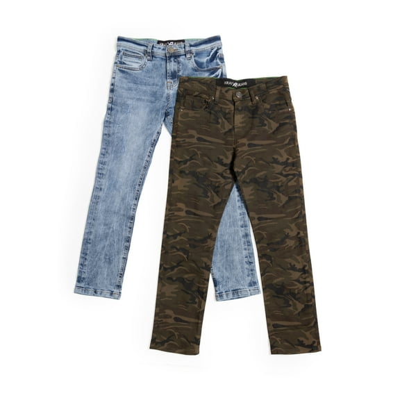 X RAY JEANS Big Boy's Stretch Jeans - 2 Pack, Light Blue/Olive Camo, 18