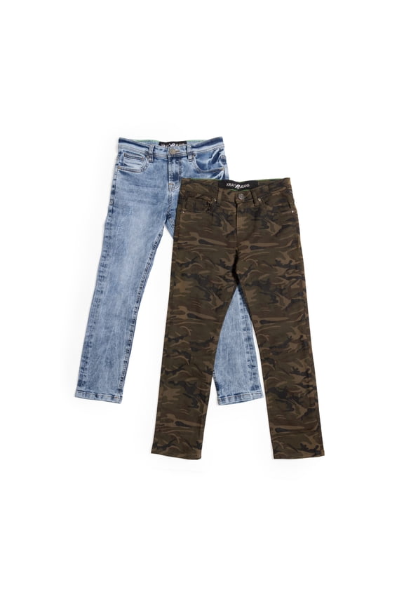 JEANS Big Boy's Stretch Jeans - 2 Pack, Light Blue/Olive Camo, 18