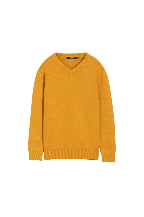 JEANS  Boy's Basic V-Neck Sweater, Mustard, L (10-12)
