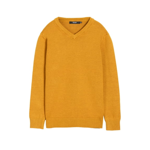X RAY JEANS Boy's Basic V-Neck Sweater, Mustard, L (10-12)