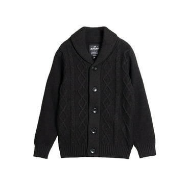 X RAY JEANS Boy's Cable Knit Cardigan, Black, L