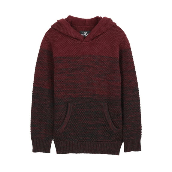 X RAY JEANS Boy's Colorblock Pullover Hood Sweater, Burgundy, XL