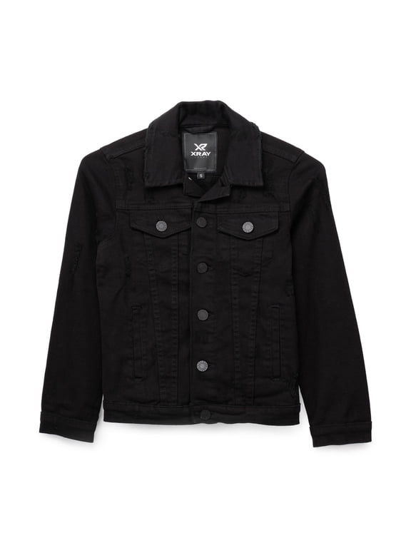 JEANS Boy's Cotton Denim Jacket, Jet Black, L