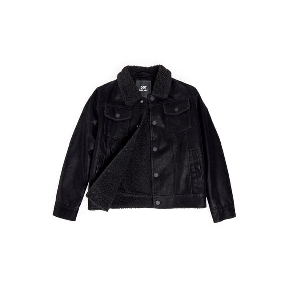 X RAY JEANS Boy's Faux Suede Ranger Jacket With Faux Shearling Lining, Black, L