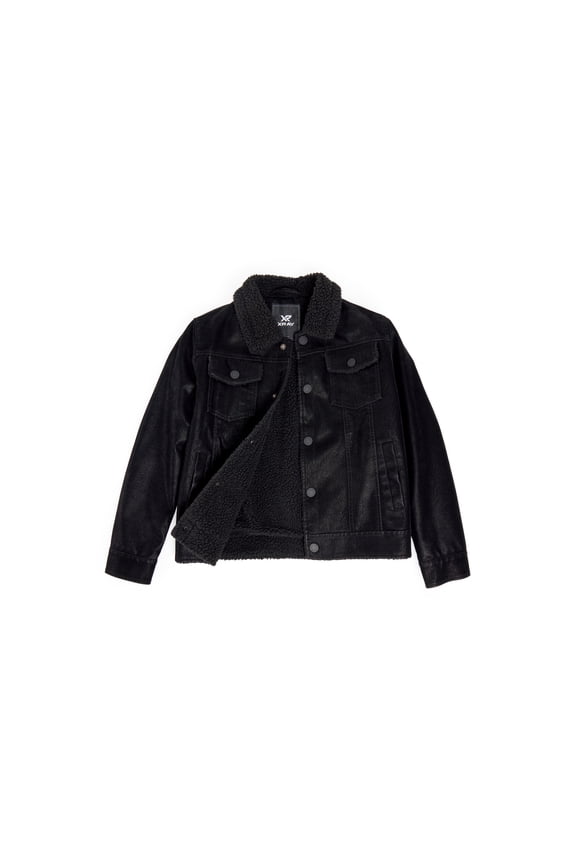 JEANS Boy's Faux Suede Ranger Jacket With Faux Shearling Lining, Black, L