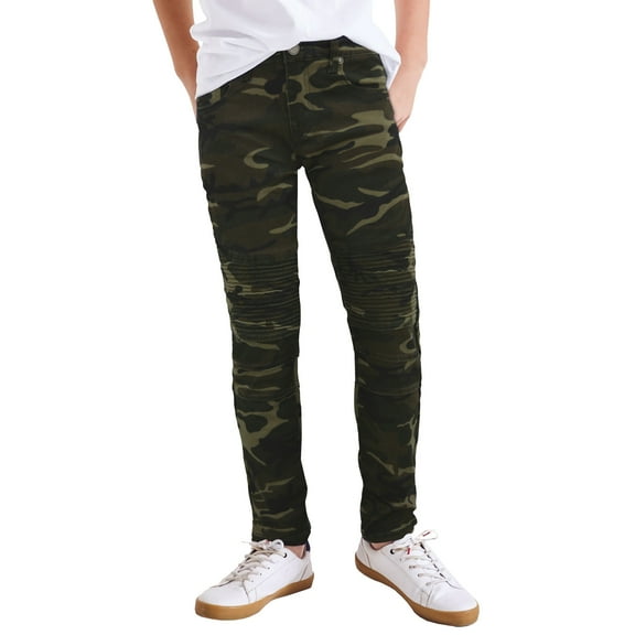 X RAY JEANS Boy's Moto Fashion Jeans, Olive Camo, 10