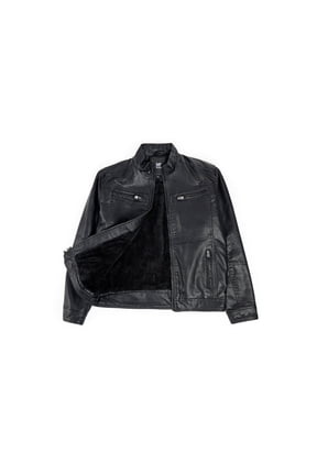 Teen Faux Leather Jacket for Fall & Winter (S - XL), Kids Outerwear Coat, Motorcycle PU Leather Jacket for Boys, Black, L