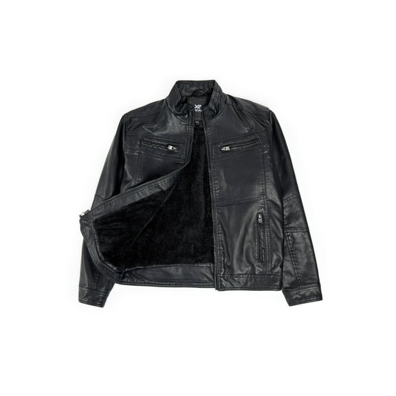 X RAY Teen Faux Leather Jacket for Fall & Winter (S - XL), Kids Outerwear Coat, Motorcycle PU Leather Jacket for Boys, Black, L