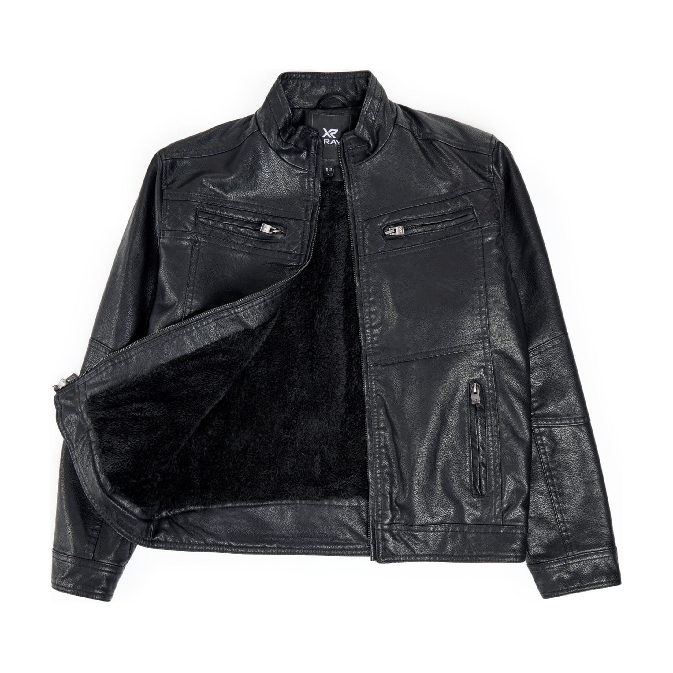 X RAY Teen Faux Leather Jacket for Fall & Winter (S - XL), Kids Outerwear Coat, Motorcycle PU Leather Jacket for Boys, Black, XL