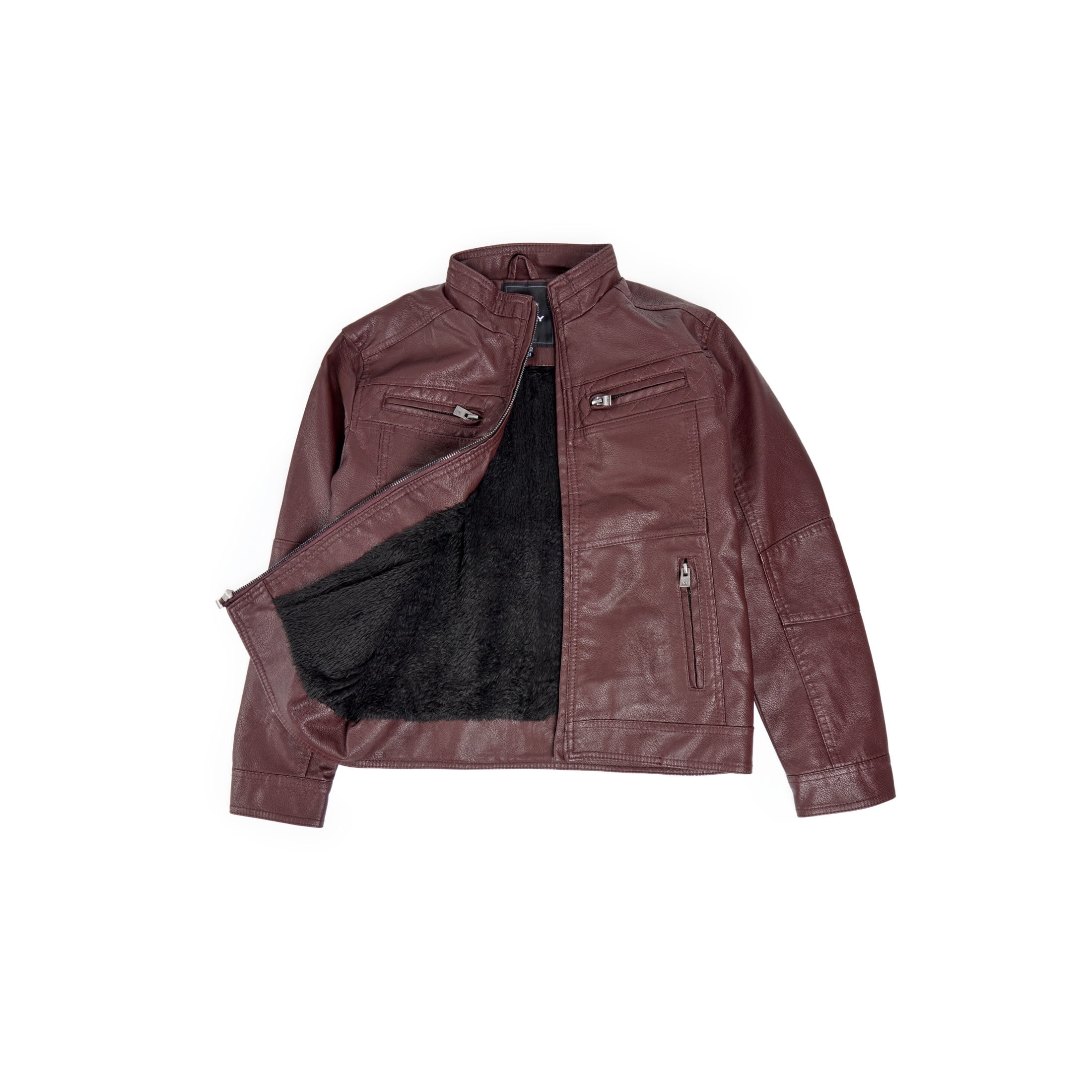 X RAY Teen Faux Leather Jacket for Fall & Winter (S - XL), Kids Outerwear Coat, Motorcycle PU Leather Jacket for Boys, Burgundy, XL