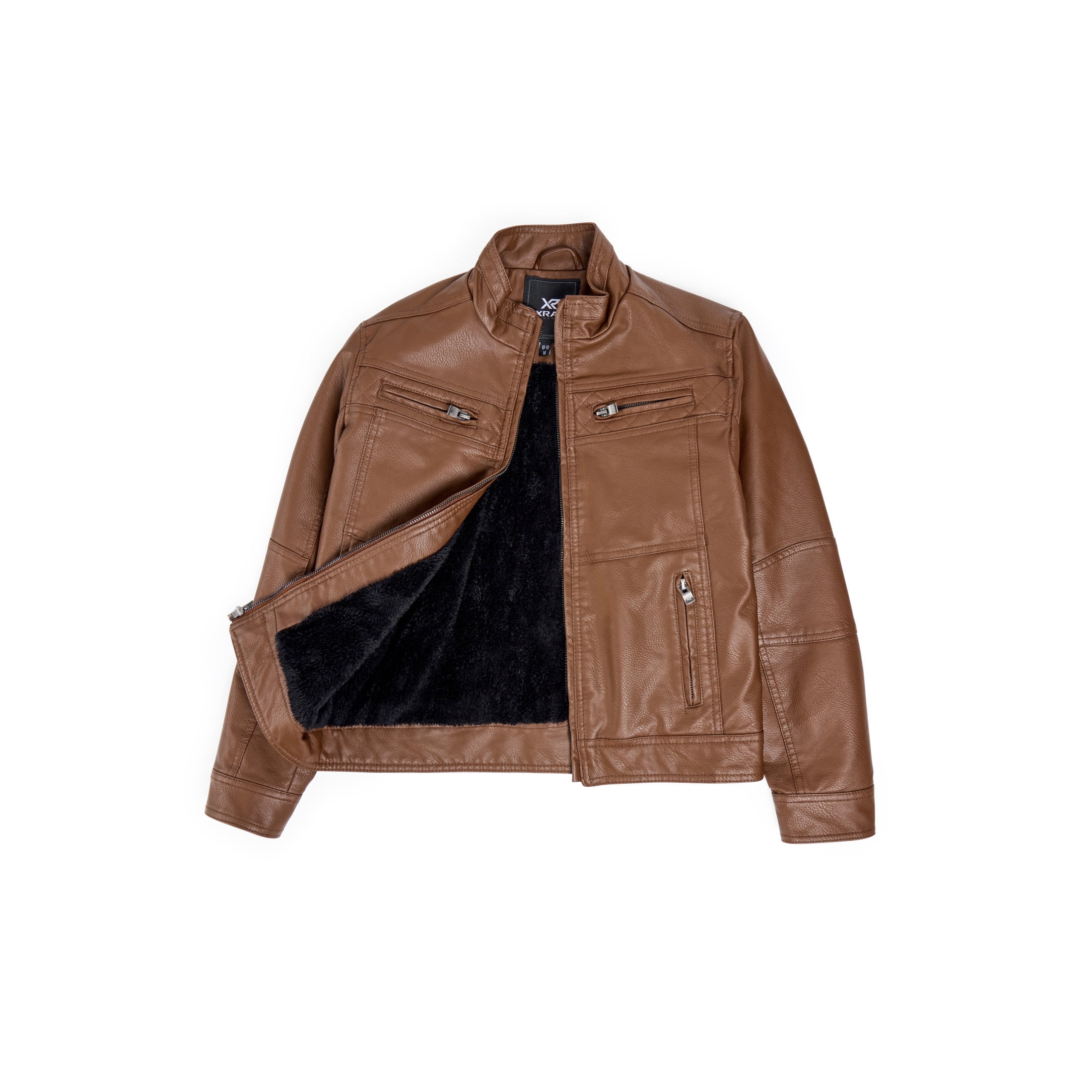 X RAY Teen Faux Leather Jacket for Fall & Winter (S - XL), Kids Outerwear Coat, Motorcycle PU Leather Jacket for Boys, Tan, XL