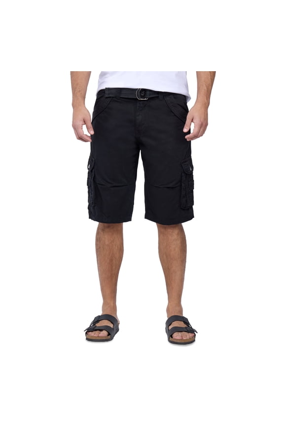 JEANS Men's Belted 12.5" Inseam Knee Length Cargo Shorts, Black, 34