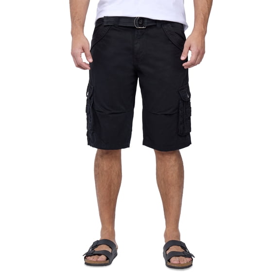 X RAY JEANS Men's Belted 12.5" Inseam Knee Length Cargo Shorts, Black, 40