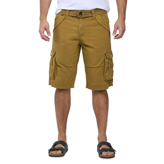 X RAY JEANS Men's Belted 12.5" Inseam Knee Length Cargo Shorts, British Khaki, 32