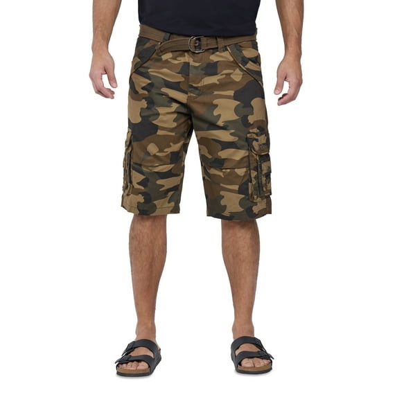 X RAY JEANS Men's Belted 12.5" Inseam Knee Length Cargo Shorts, Brown Camo, 42