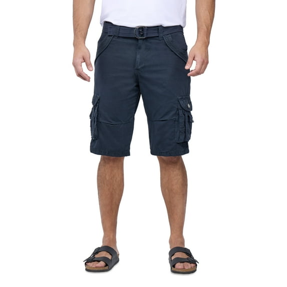 X RAY JEANS Men's Belted 12.5" Inseam Knee Length Cargo Shorts, Navy, 44