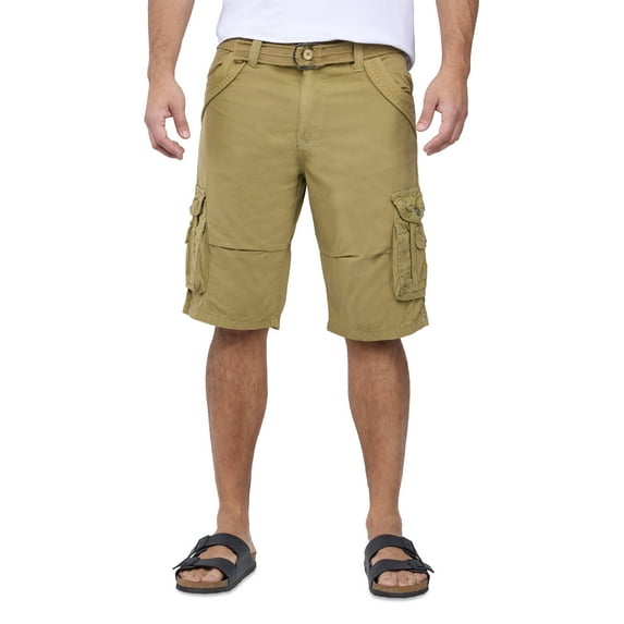 X RAY JEANS Men's Belted 12.5" Inseam Knee Length Cargo Shorts, New Khaki, 32