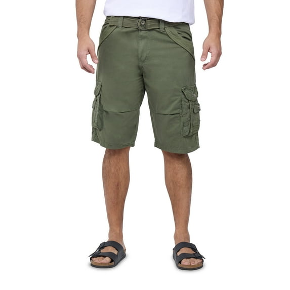 X RAY JEANS Men's Belted 12.5" Inseam Knee Length Cargo Shorts, Sage, 32