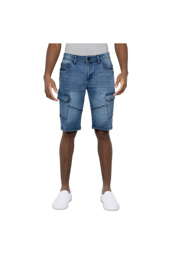 JEANS Men's Denim Cargo Shorts 12 Inches Inseam, Medium Blue, 34