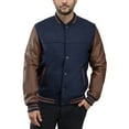 thumbnail image 1 of X RAY Jeans Men's Wool Varsity Bomber Jacket with PU Sleeves, Navy/Brown, XL, 1 of 8