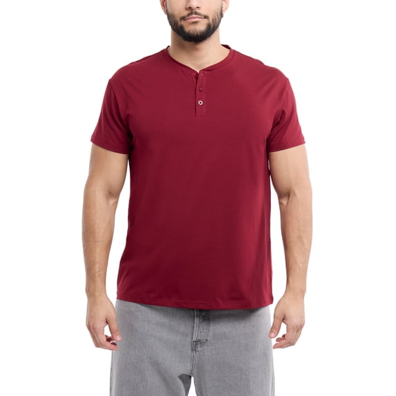 X RAY JEANS Mens Basic Henley Neck Short Sleeve T-Shirt, Cranberry, XL