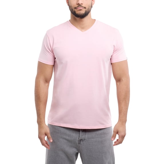 X RAY JEANS Mens Basic V-Neck Short Sleeve T-Shirt, Baby Pink, XS