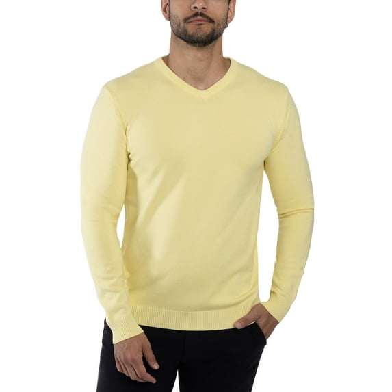 X RAY JEANS Mens Basic V-Neck Sweater Pullover, Banana, S