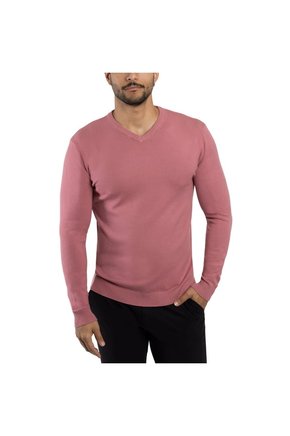 JEANS Mens Basic V-Neck Sweater Pullover, Dusty Mauve, L