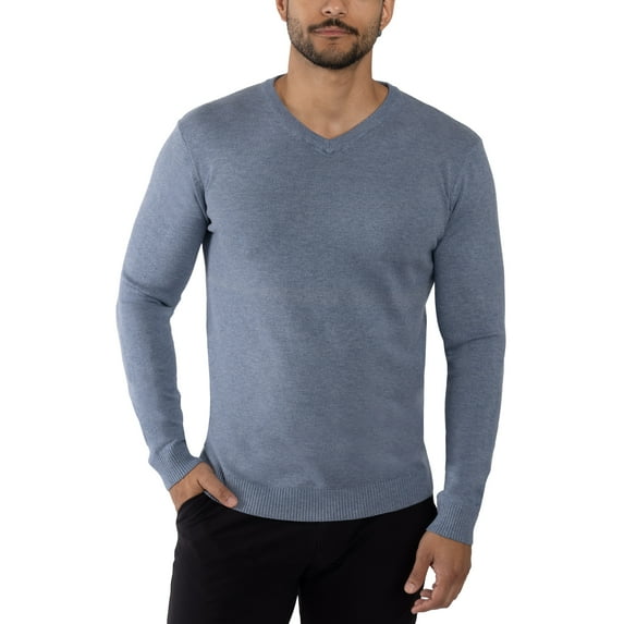 X RAY JEANS Mens Basic V-Neck Sweater Pullover, Heather Slate, S