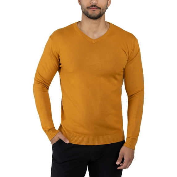 X RAY JEANS Mens Basic V-Neck Sweater Pullover, Mustard, 3XL