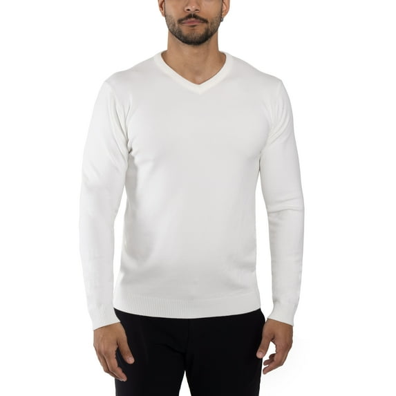 X RAY JEANS Mens Basic V-Neck Sweater Pullover, Off White, XL