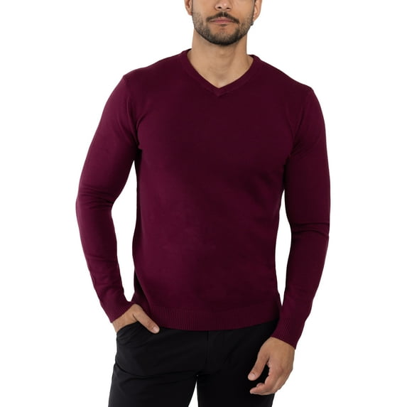X RAY JEANS Mens Basic V-Neck Sweater Pullover, Plum, 2XL