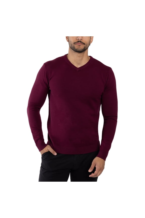 Mens Basic V-Neck Sweater Pullover, Plum, 2XL