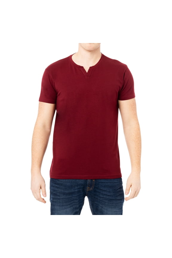 JEANS Mens Basic V-Notch Neck Short Sleeve T-Shirt, Cranberry, L