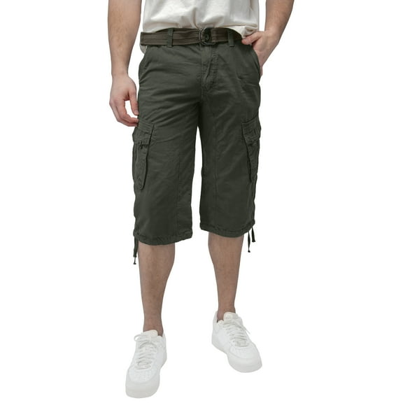 X RAY JEANS Mens Belted 18" Inseam Below Knee Long Cargo Shorts, Charcoal, 42