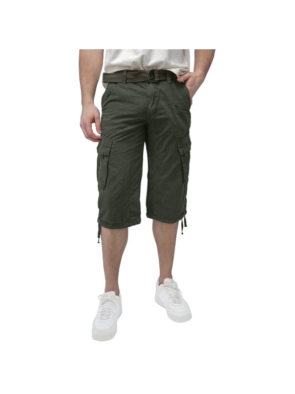 JEANS Mens Belted 18" Inseam Below Knee Long Cargo Shorts, Charcoal, 44
