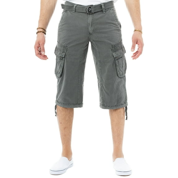 X RAY JEANS Mens Belted 18" Inseam Below Knee Long Cargo Shorts, Grey, 54
