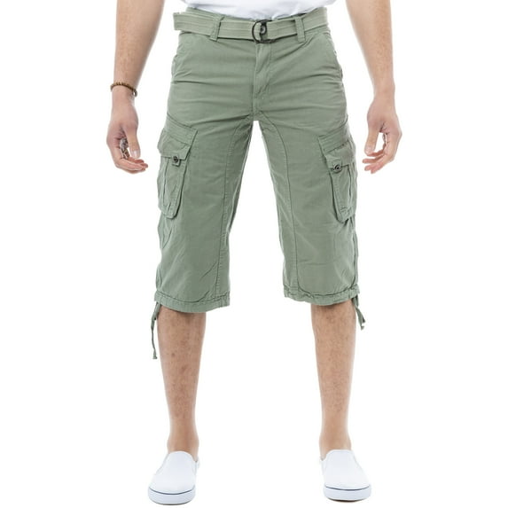 X RAY JEANS Mens Belted 18" Inseam Below Knee Long Cargo Shorts, Leaf Green, 38