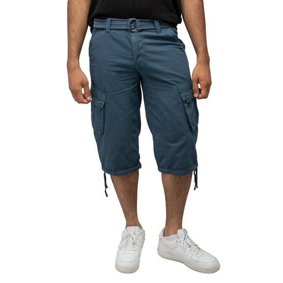 X RAY JEANS Mens Belted 18" Inseam Below Knee Long Cargo Shorts, Majolica Blue, 32