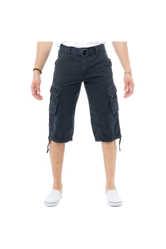 JEANS Mens Belted 18" Inseam Below Knee Long Cargo Shorts, Navy, 44