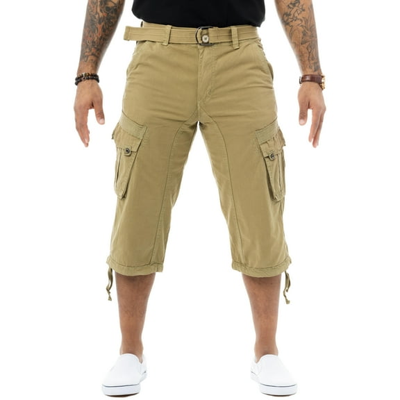 X RAY JEANS Mens Belted 18" Inseam Below Knee Long Cargo Shorts, New Khaki, 36