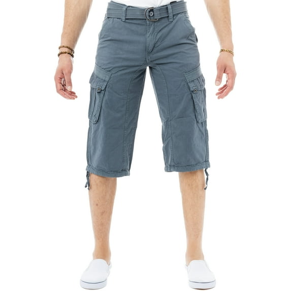 X RAY JEANS Mens Belted 18" Inseam Below Knee Long Cargo Shorts, Steel, 34