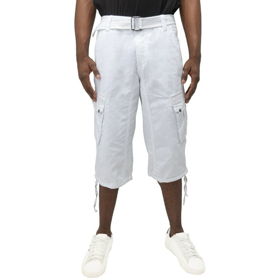 X RAY JEANS Mens Belted 18" Inseam Below Knee Long Cargo Shorts, White, 32