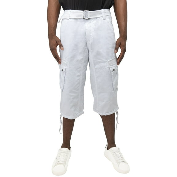 X RAY JEANS Mens Belted 18" Inseam Below Knee Long Cargo Shorts, White, 54