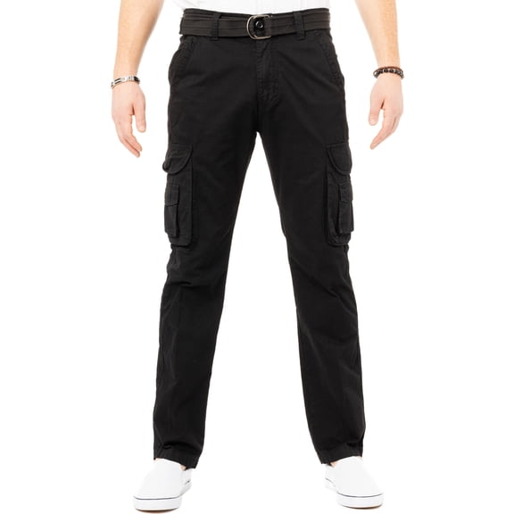 X RAY JEANS Mens Belted Classic Fit Cargo Pants, Black, 32X32