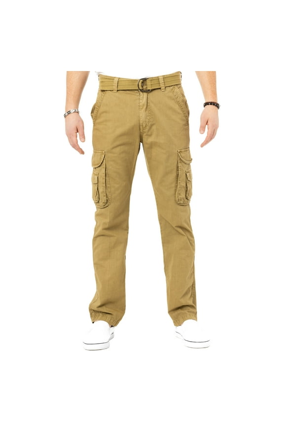 JEANS Mens Belted Classic Fit Cargo Pants, New Khaki, 40X32