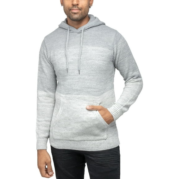 X RAY JEANS Mens Color Blocked Hooded Sweater, Light Grey White, L
