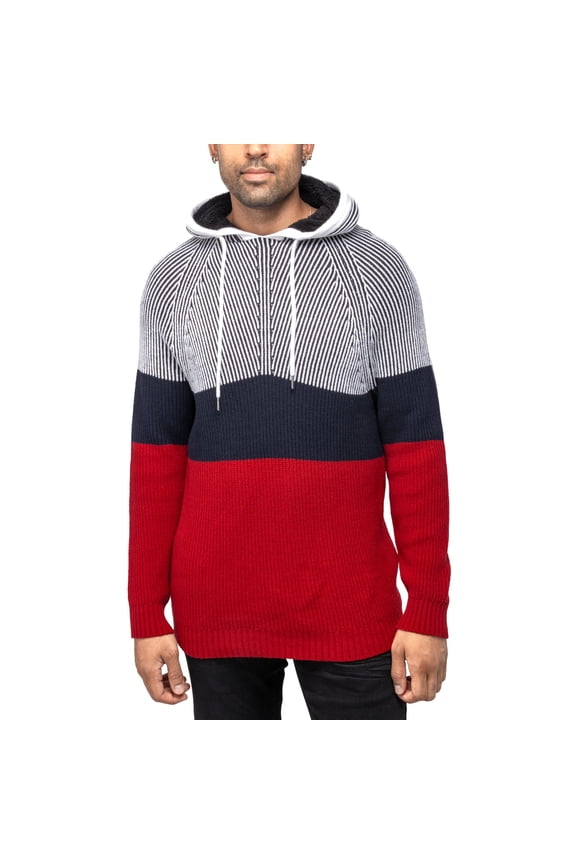 JEANS Mens Color Blocked Hooded Sweater, Red, 3XL