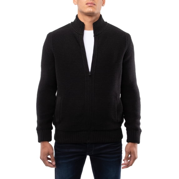 X RAY JEANS Mens Full-Zip High Neck Sweater Jacket, Black, L